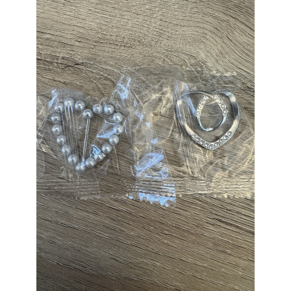 Gold Tone Scarf Clip Set Rhinestone Heart Faux Pearl Circle 1.5 in New